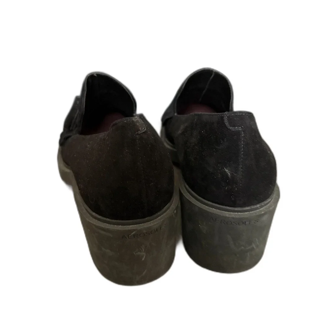 Aerosoles Gibes Black Suede Leather Tassel Chunky Block Heel Loafers Womens 11